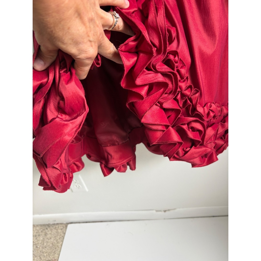 Samuel Dong Red Ruffle Trench Coat Women Small Dramatic Collar Belted Jacket - Picture 5 of 9